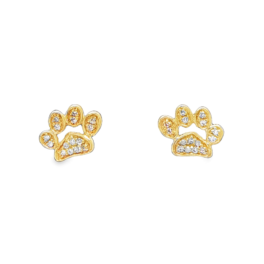 14K Yellow Gold Diamond Dog Paw Stud Earrings