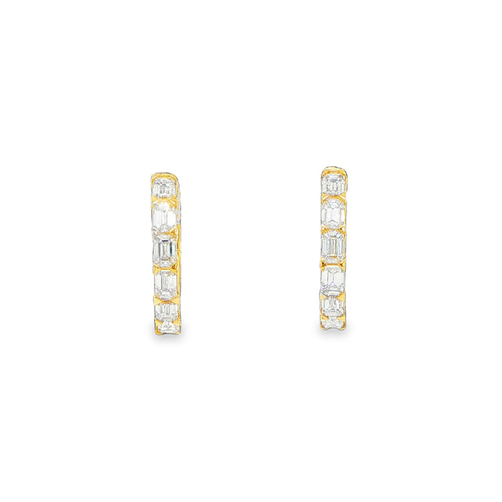 18K Yellow Gold Emerald Cut Diamond Huggie Hoop Earrings