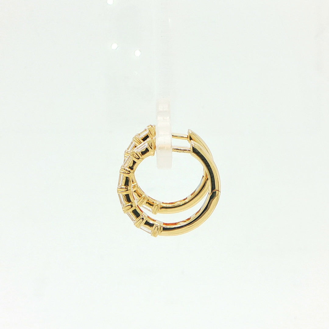 18K Yellow Gold Emerald Cut Diamond Huggie Hoop Earrings