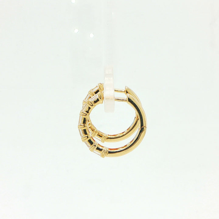 18K Yellow Gold Emerald Cut Diamond Huggie Hoop Earrings