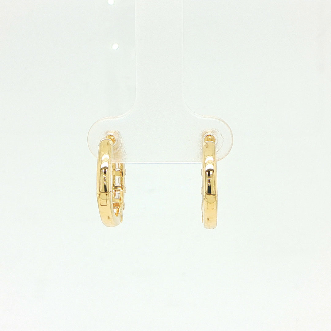 18K Yellow Gold Emerald Cut Diamond Huggie Hoop Earrings
