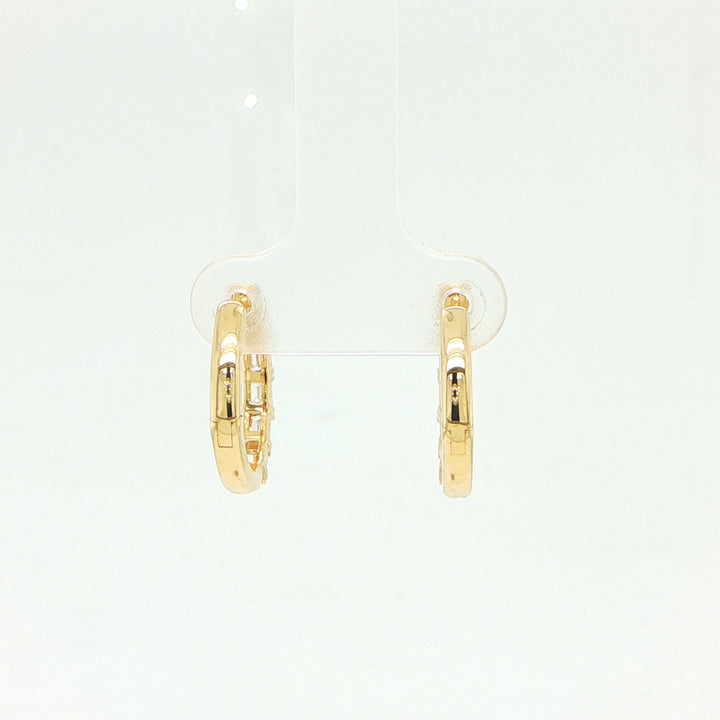 18K Yellow Gold Emerald Cut Diamond Huggie Hoop Earrings