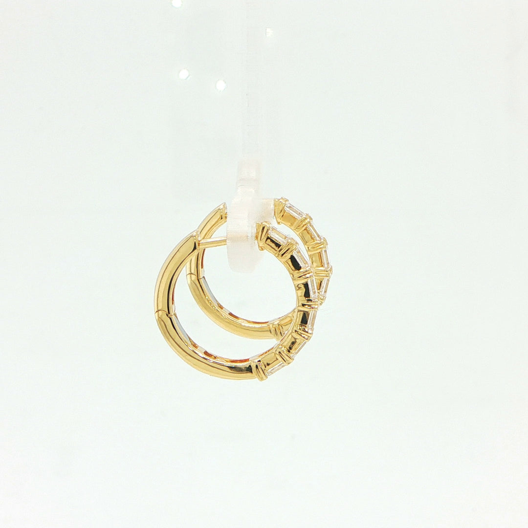 18K Yellow Gold Emerald Cut Diamond Huggie Hoop Earrings