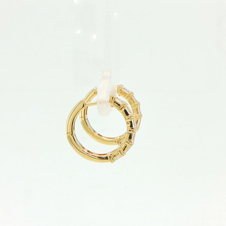 18K Yellow Gold Emerald Cut Diamond Huggie Hoop Earrings