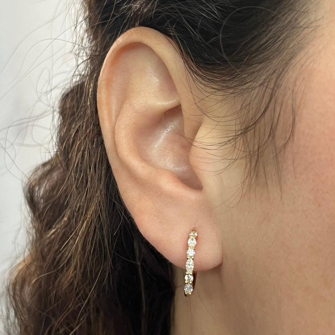 18K Yellow Gold Diamond Huggie Hoop Earrings