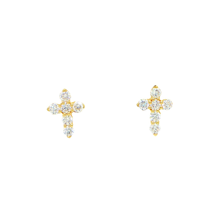 18K Yellow Gold Diamond Cross Earrings