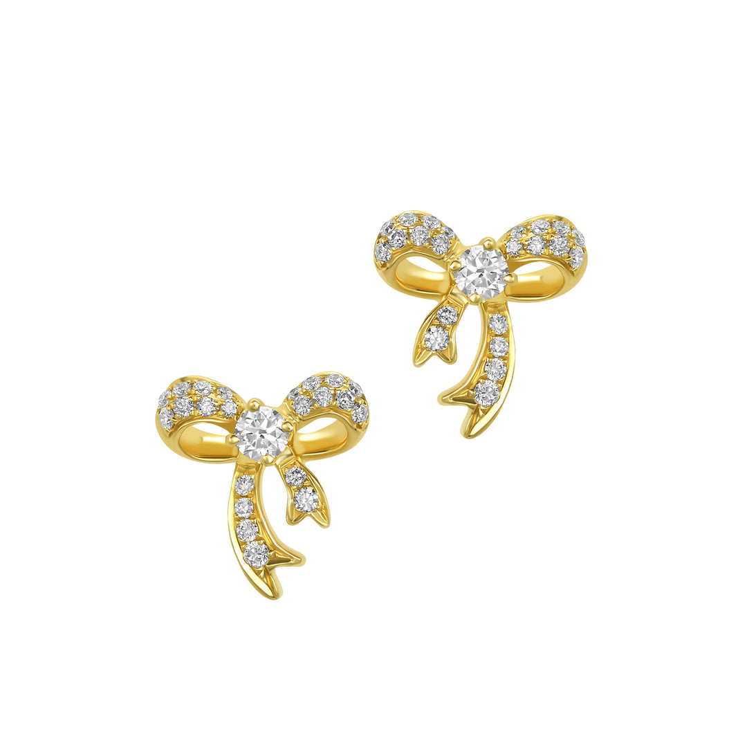 18K Yellow Gold Diamond Bow Earrings
