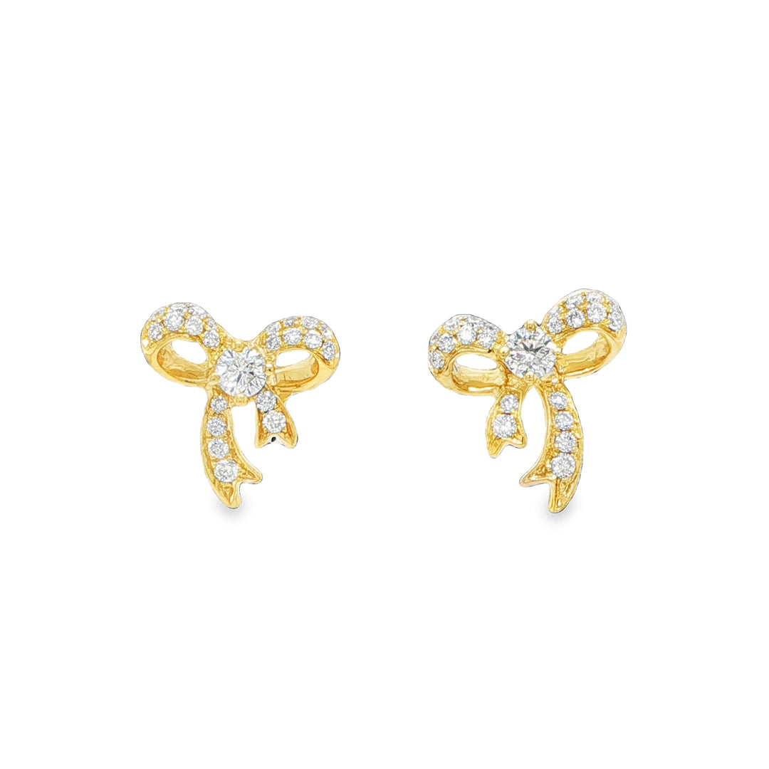 18K Yellow Gold Diamond Bow Earrings
