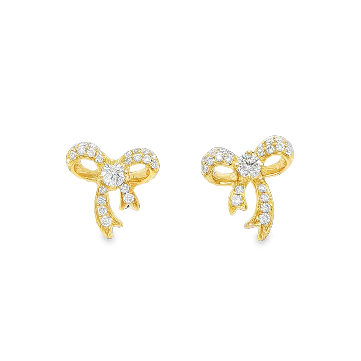 18K Yellow Gold Diamond Bow Earrings
