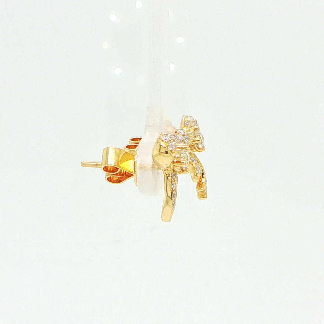 18K Yellow Gold Diamond Bow Earrings