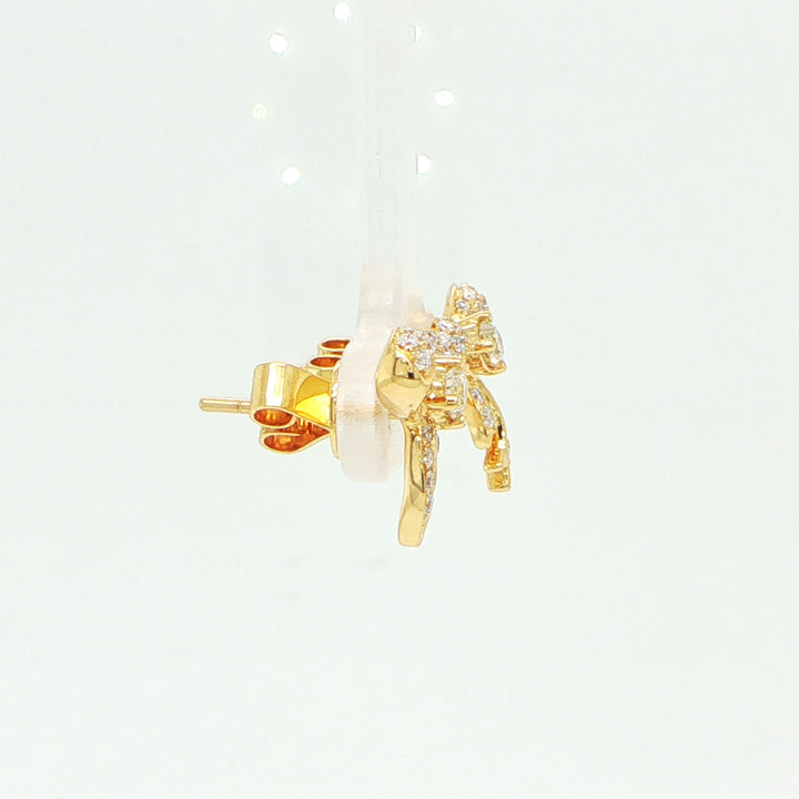 18K Yellow Gold Diamond Bow Earrings
