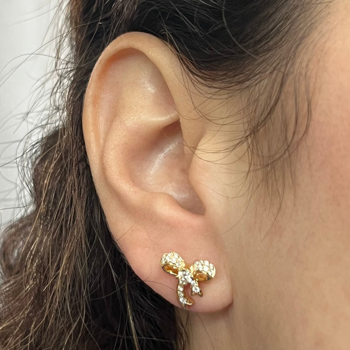 18K Yellow Gold Diamond Bow Earrings