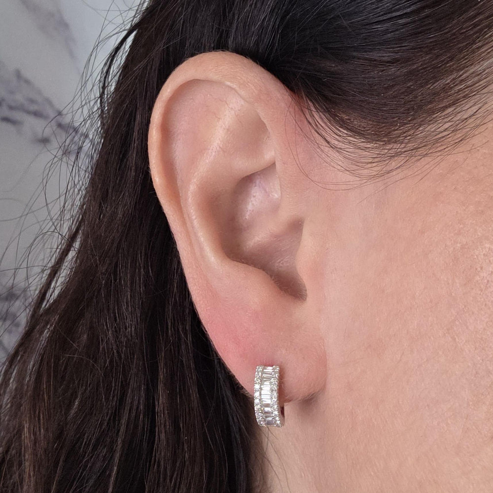 18K White Gold Diamond Huggie Earrings