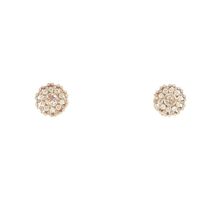 14K Yellow Gold Rose Cut & Diamond Stud Earrings