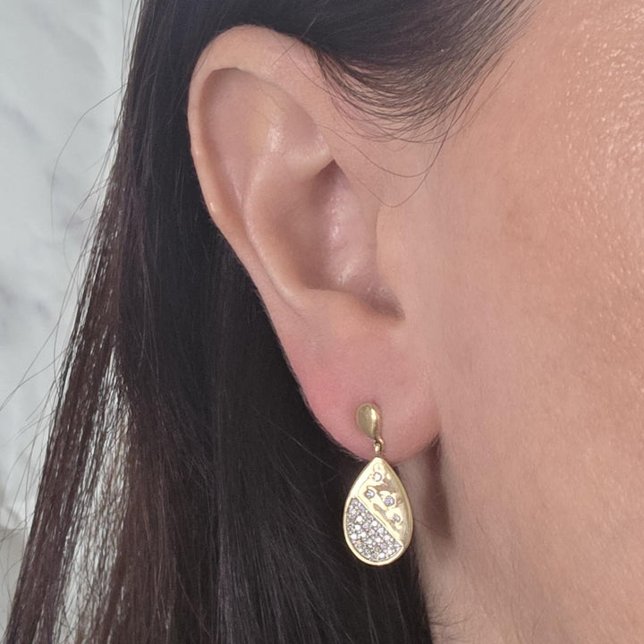 14K Yellow Gold Diamond Teardrop Earrings