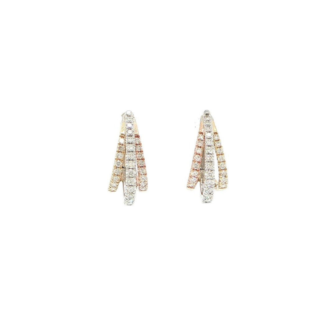 14K Tri-Color Gold Diamond Three-Row Hoop Earrings