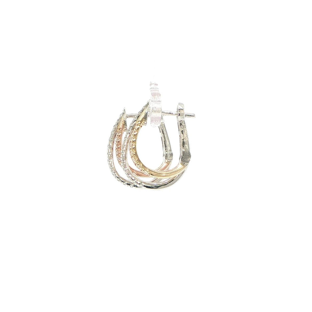 14K Tri-Color Gold Diamond Three-Row Hoop Earrings
