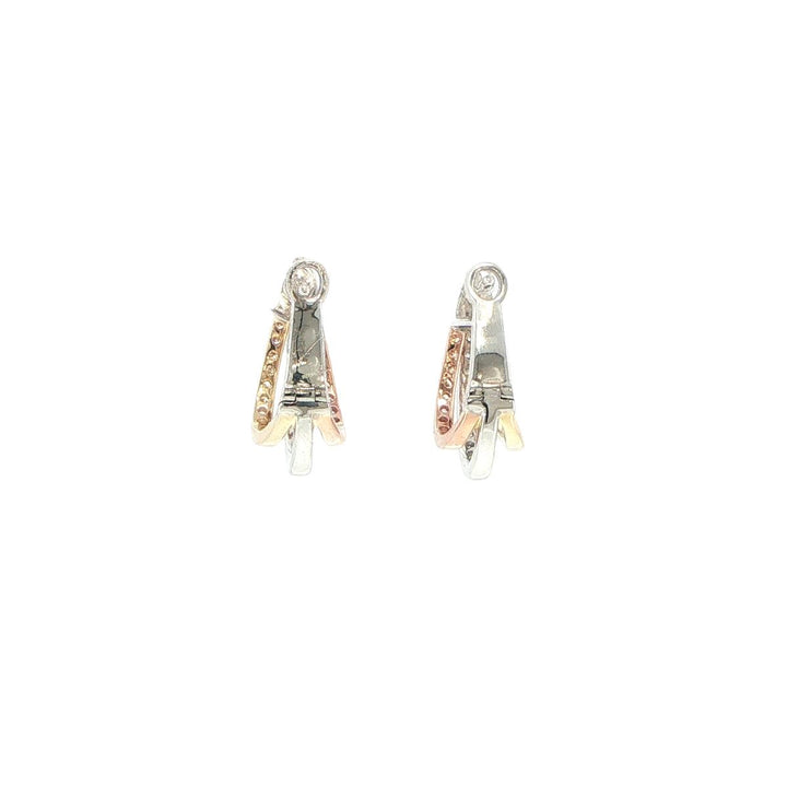 14K Tri-Color Gold Diamond Three-Row Hoop Earrings