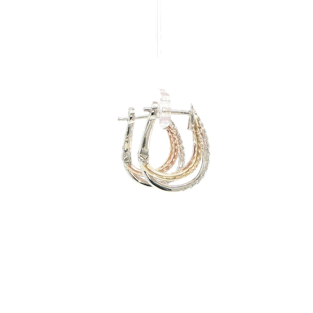 14K Tri-Color Gold Diamond Three-Row Hoop Earrings