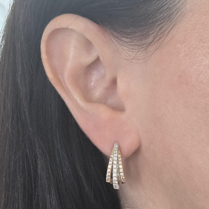 14K Tri-Color Gold Diamond Three-Row Hoop Earrings