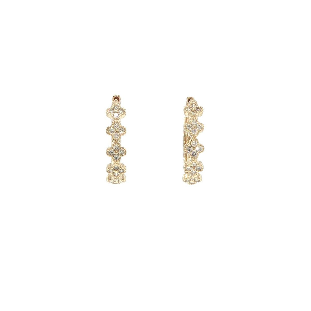 14K Yellow Gold Floral Diamond Hoop Earrings