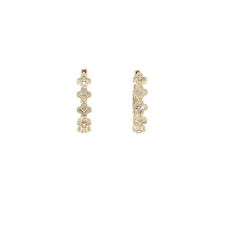 14K Yellow Gold Floral Diamond Hoop Earrings