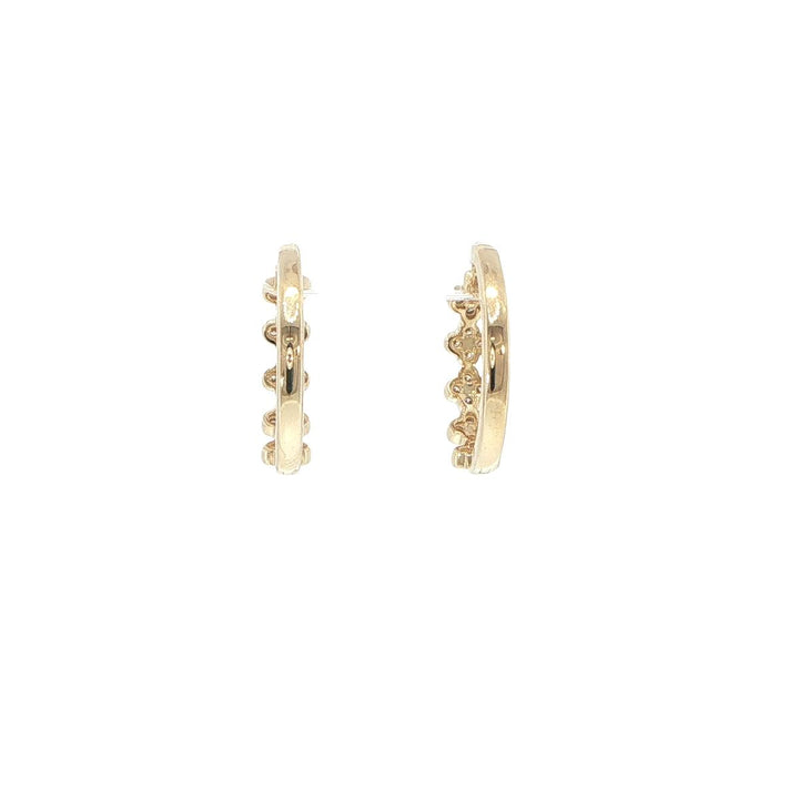 14K Yellow Gold Floral Diamond Hoop Earrings