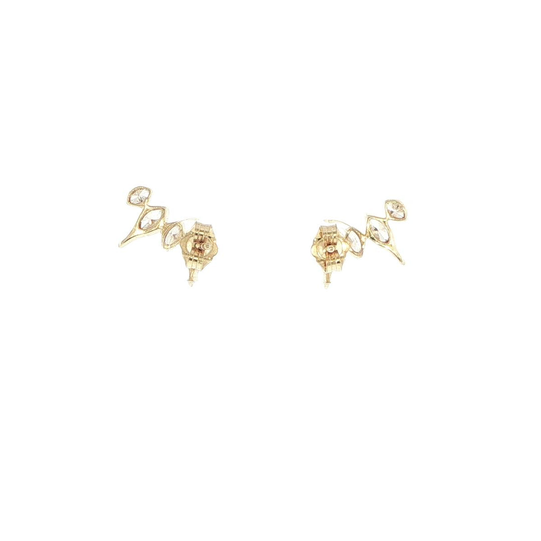 14K Yellow Gold Marquise Diamond Bezel Set Stud Earrings