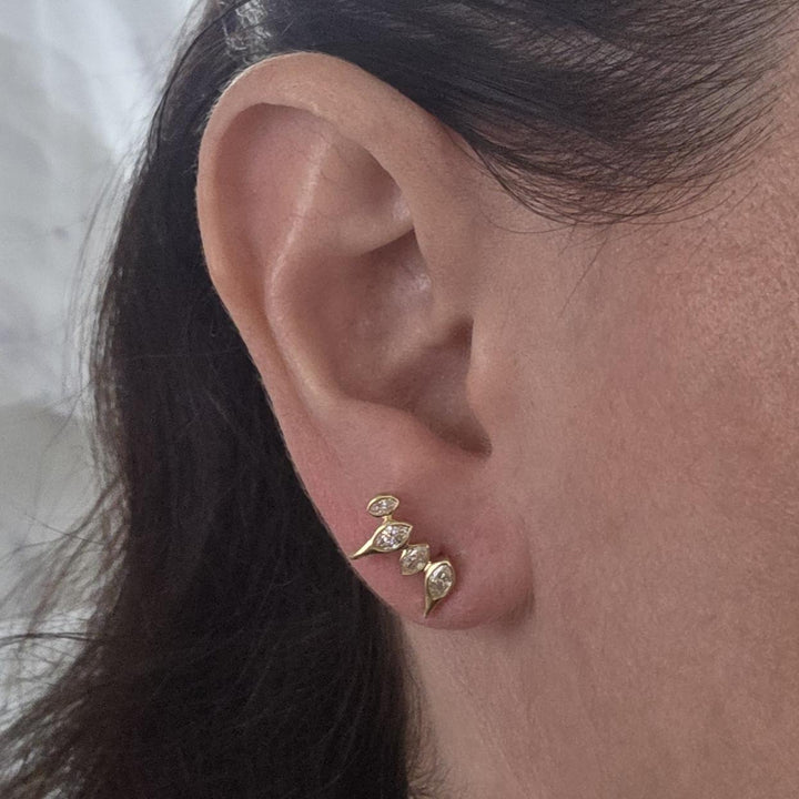 14K Yellow Gold Marquise Diamond Bezel Set Stud Earrings