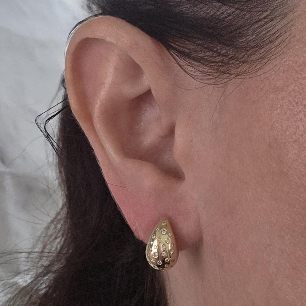 14K Yellow Gold Bezel-Set Diamond Teardrop Stud Earrings