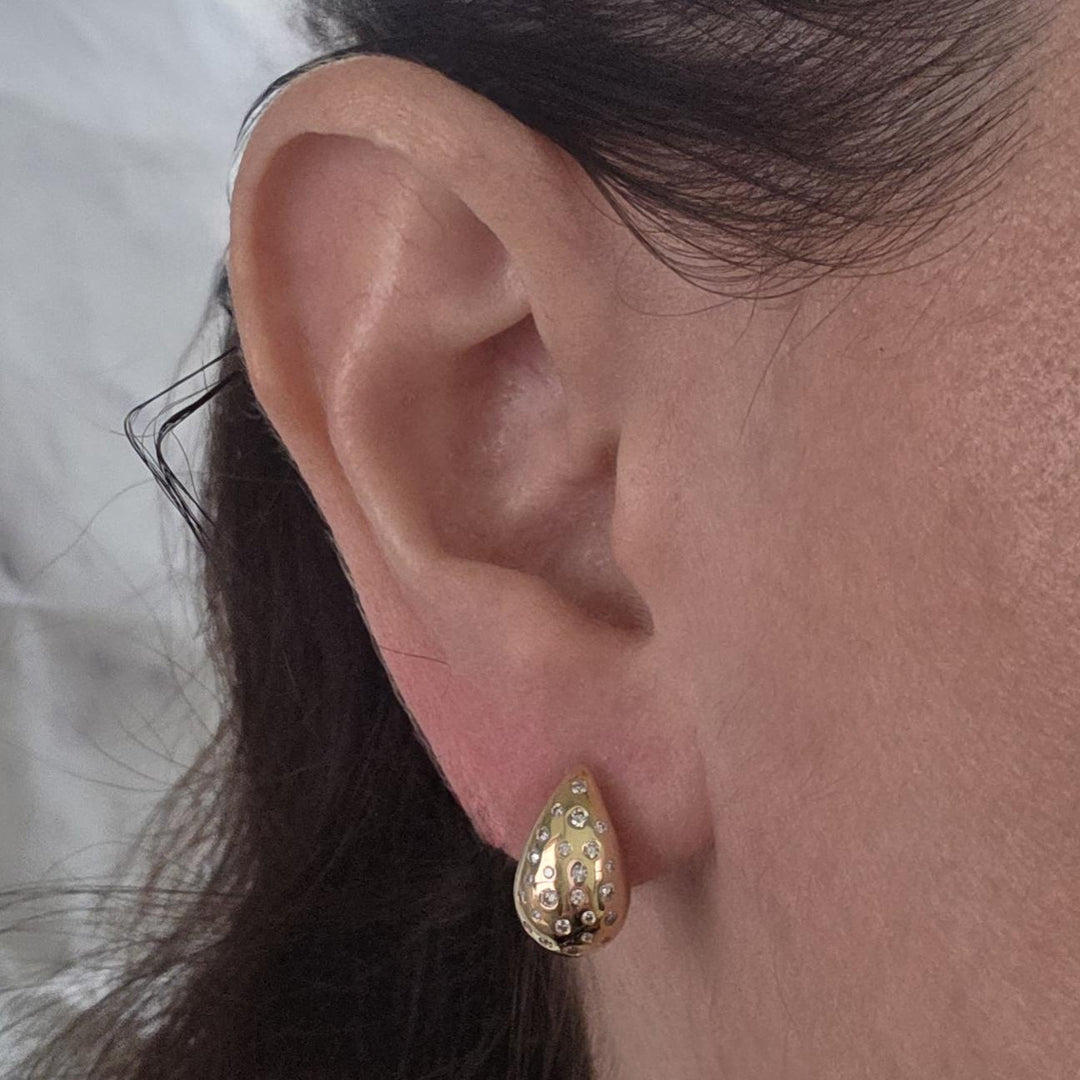 14K Yellow Gold Bezel-Set Diamond Teardrop Stud Earrings