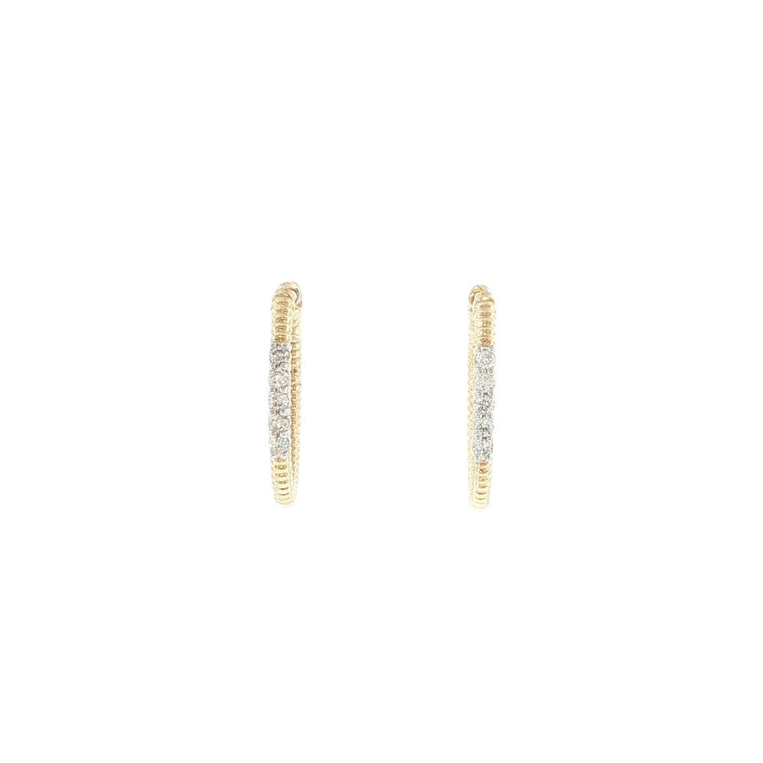 14K Yellow Gold Milgrain Diamond Hoop Earrings