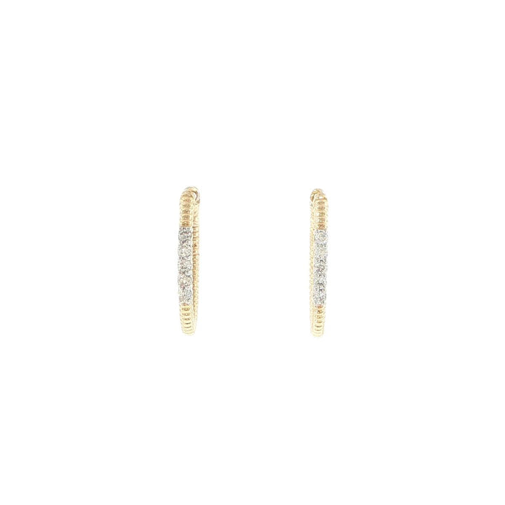 14K Yellow Gold Milgrain Diamond Hoop Earrings