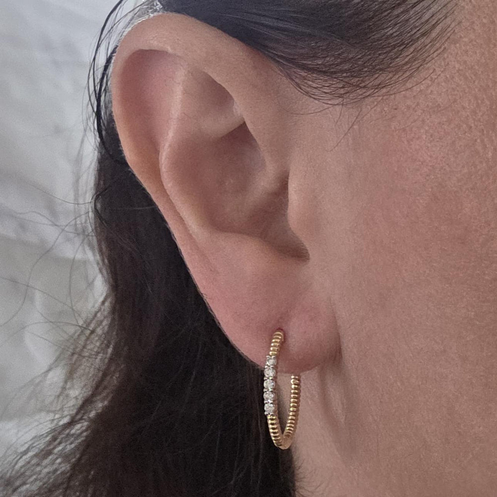 14K Yellow Gold Milgrain Diamond Hoop Earrings