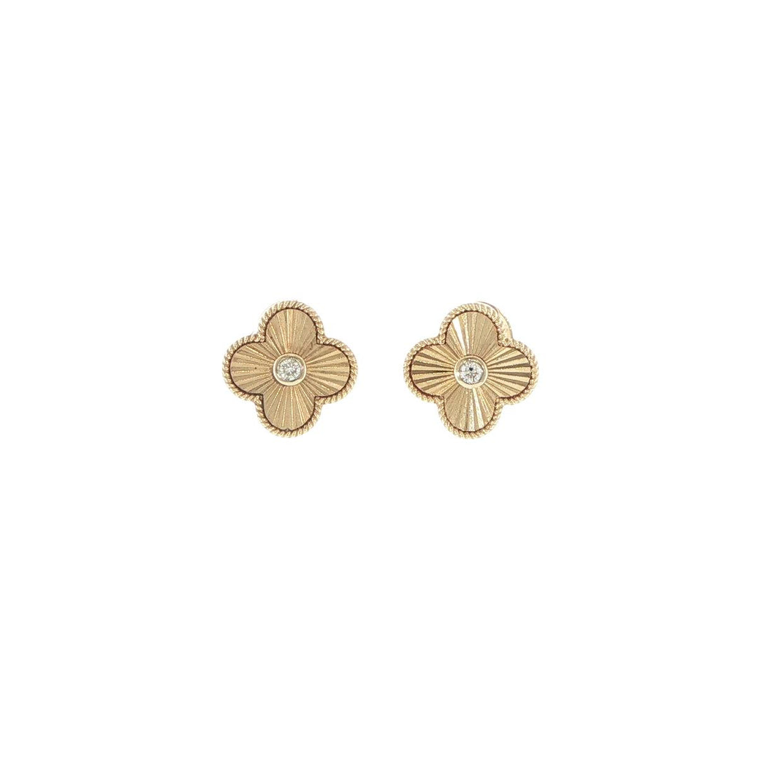 14K Yellow Gold Floral Diamond Stud Earrings