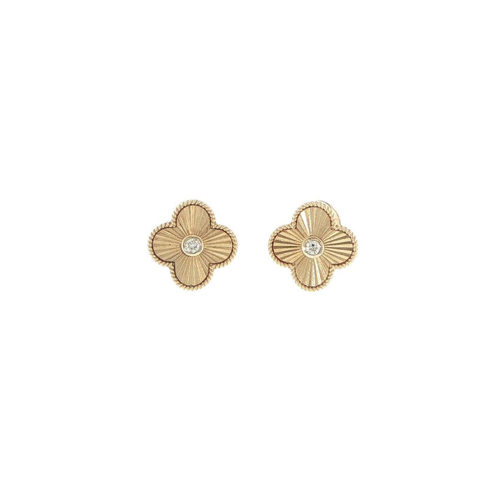 14K Yellow Gold Floral Diamond Stud Earrings