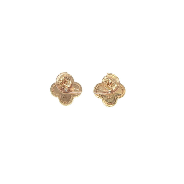 14K Yellow Gold Floral Diamond Stud Earrings
