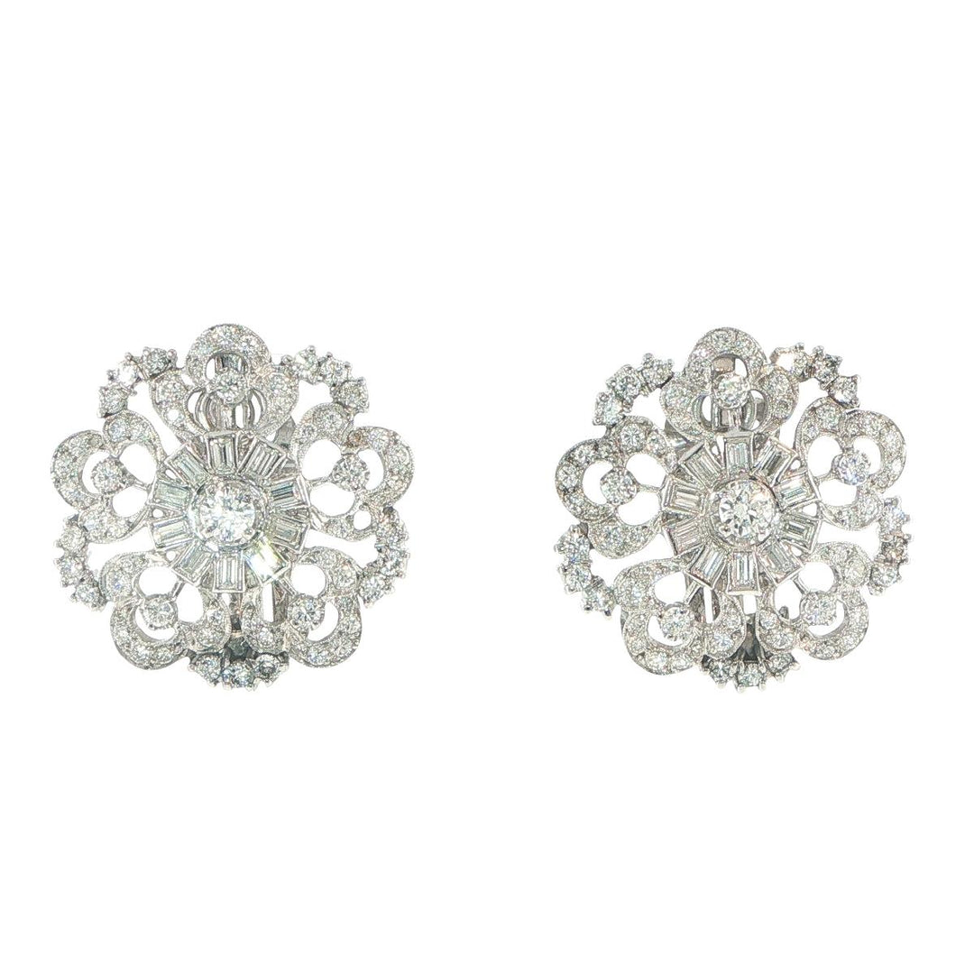 Vintage Platinum Diamond Cluster Earrings