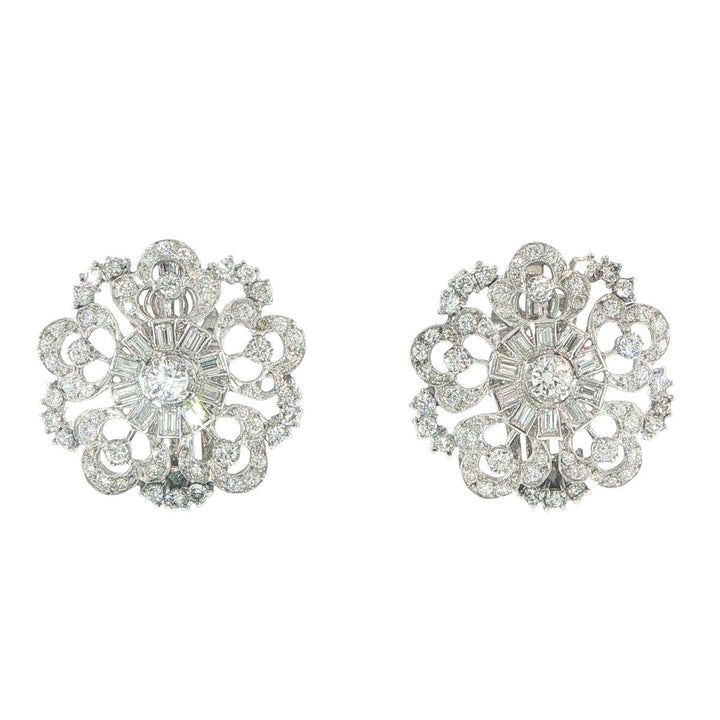 Vintage Platinum Diamond Cluster Earrings