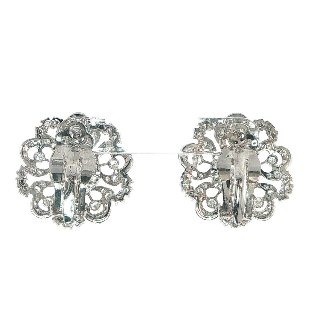 Vintage Platinum Diamond Cluster Earrings