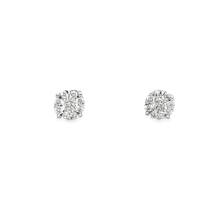 14K White Gold Diamond Cluster Stud Earrings