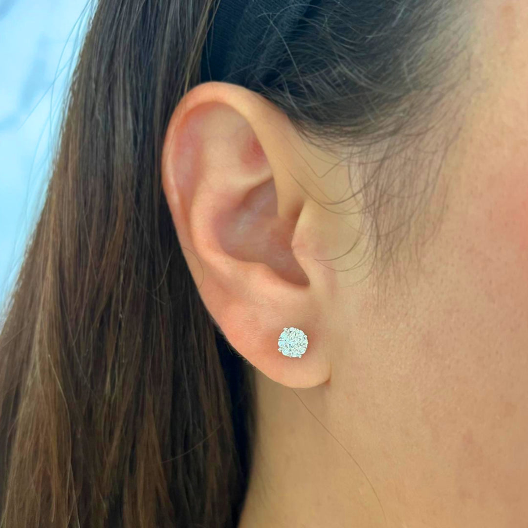 14K White Gold Diamond Cluster Stud Earrings