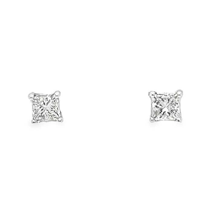 14K White Gold Princess Cut Diamond Stud Earrings