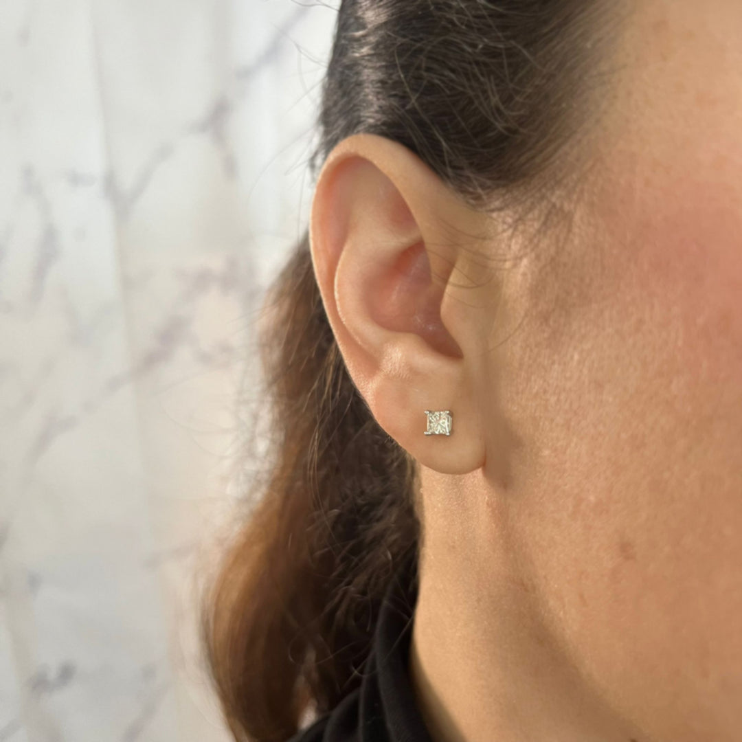 14K White Gold Princess Cut Diamond Stud Earrings