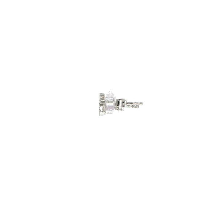 14K White Gold Baguette & Round Diamond Double Stack Stud Earrings