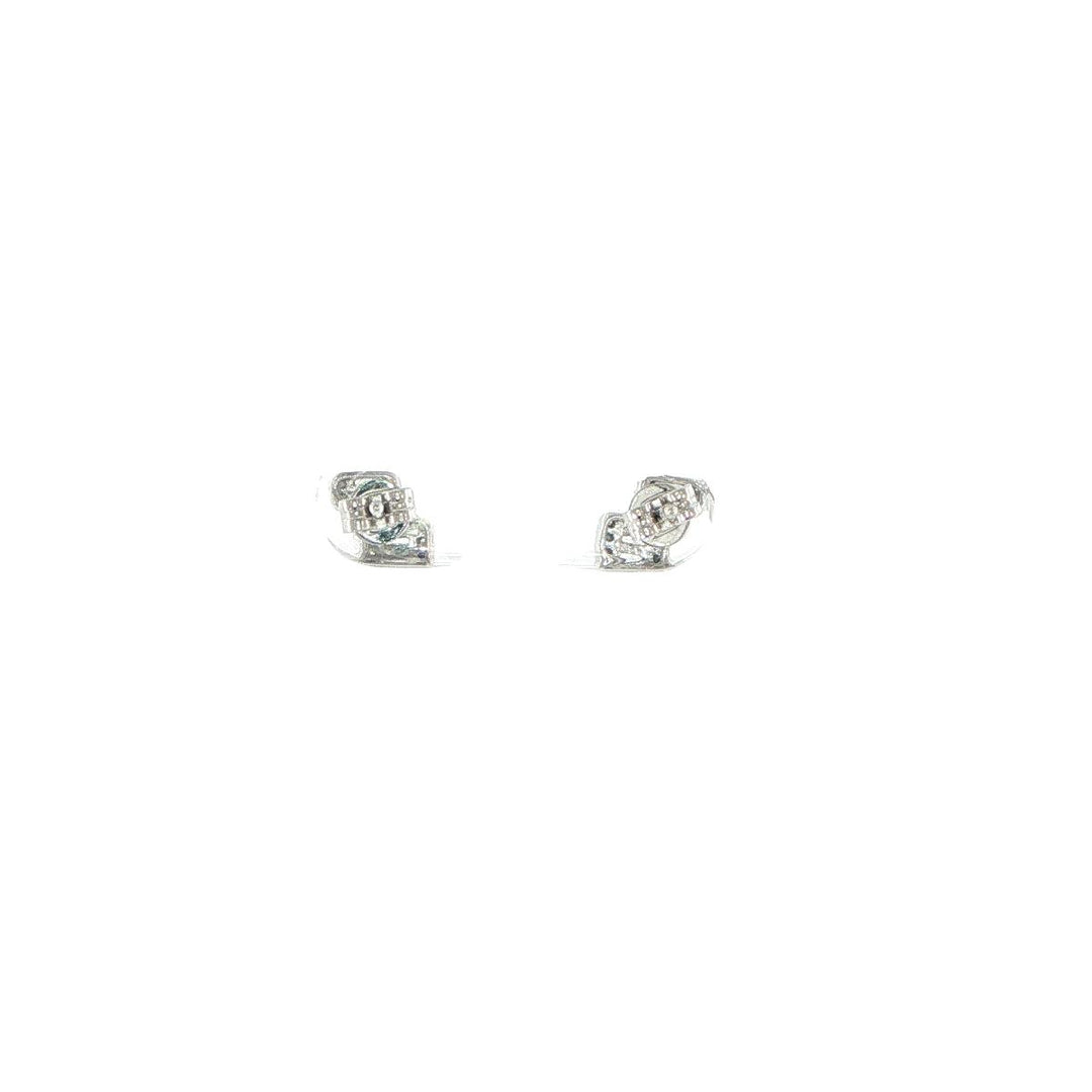 14K White Gold Baguette & Round Diamond Double Stack Stud Earrings