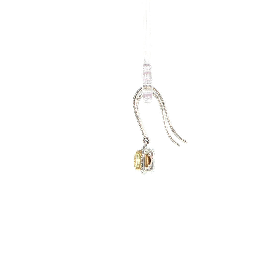 18K White Gold Fancy Yellow Diamond Asscher Cut Drop Earrings