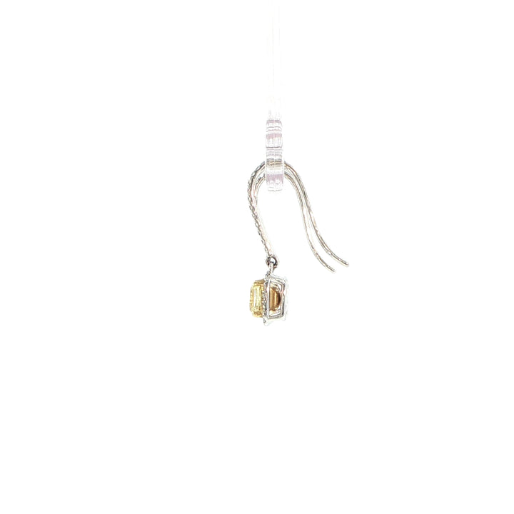 18K White Gold Fancy Yellow Diamond Asscher Cut Drop Earrings
