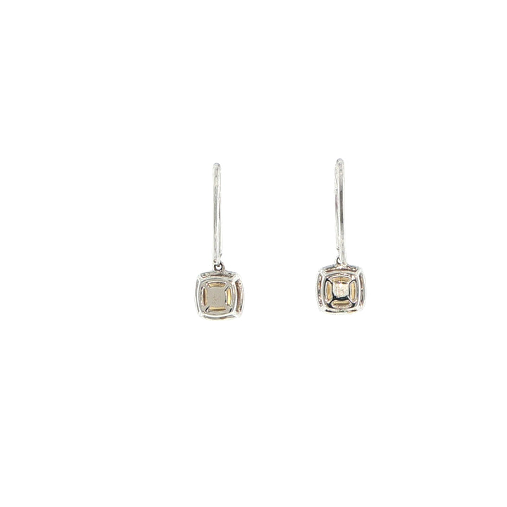 18K White Gold Fancy Yellow Diamond Asscher Cut Drop Earrings