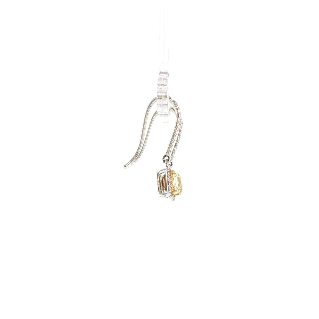18K White Gold Fancy Yellow Diamond Asscher Cut Drop Earrings